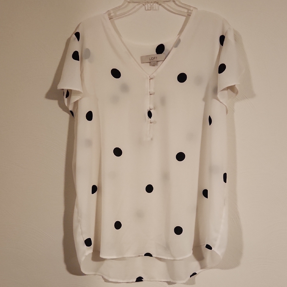 LOFT White Blouse with Black Polka Dots